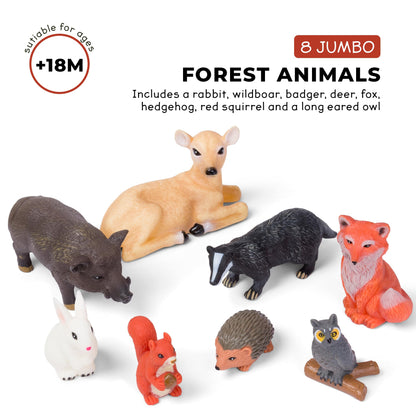 Learning Minds Set of 8 Jumbo Forest Animal Figures - Woodland Animals For 1,2,3 Year Olds - Toy Animals For Kids Age 18 Months Plus - Toys For 1 Year Old Boys