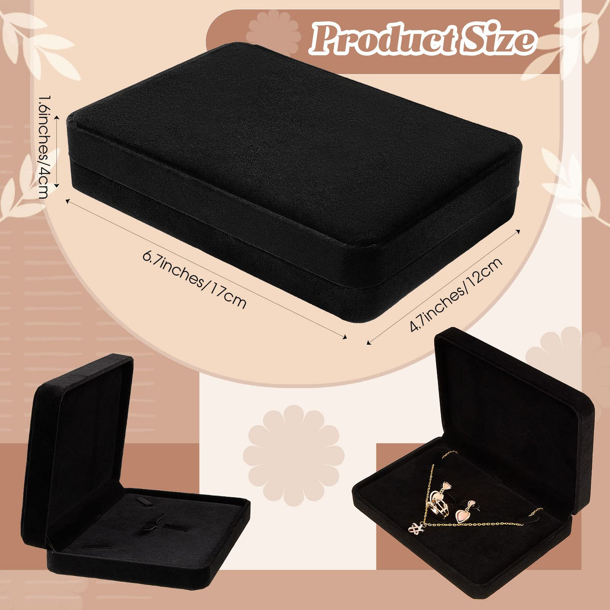 Bucherry 6 Pcs Large Jewelry Set Box Necklace and Ring Earring Pendant Gift Box Flannelette Jewelry Gift Box Jewelry Case for Traveling (Black)