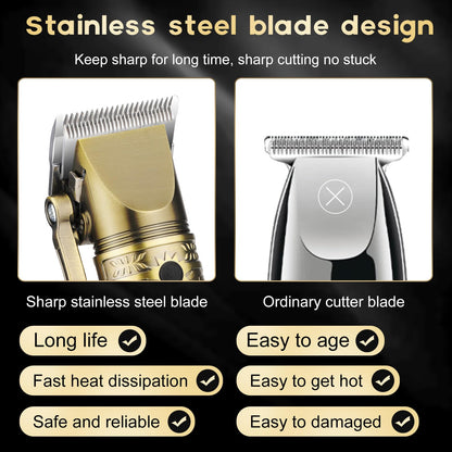 QREEYX Hair Clippers for Man T-Blade Trimmer Nose Hair Trimmer Electric Shaver Set, Professional Metal Body Barber Clippers Set for Haircut, Men’s Grooming Kit with LCD Display, Ideal Gift for Him