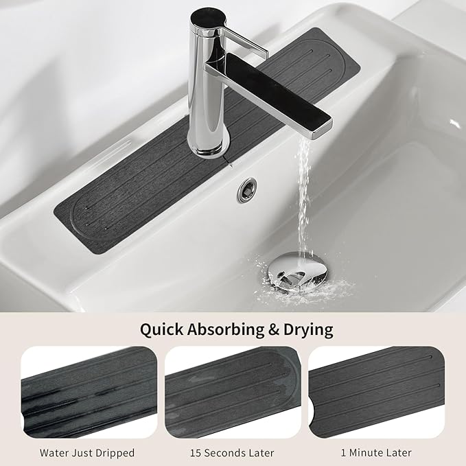 Stone Faucet Mat for Kitchen Sink, Diatomite Fast Drying Absorb Moisture Tray