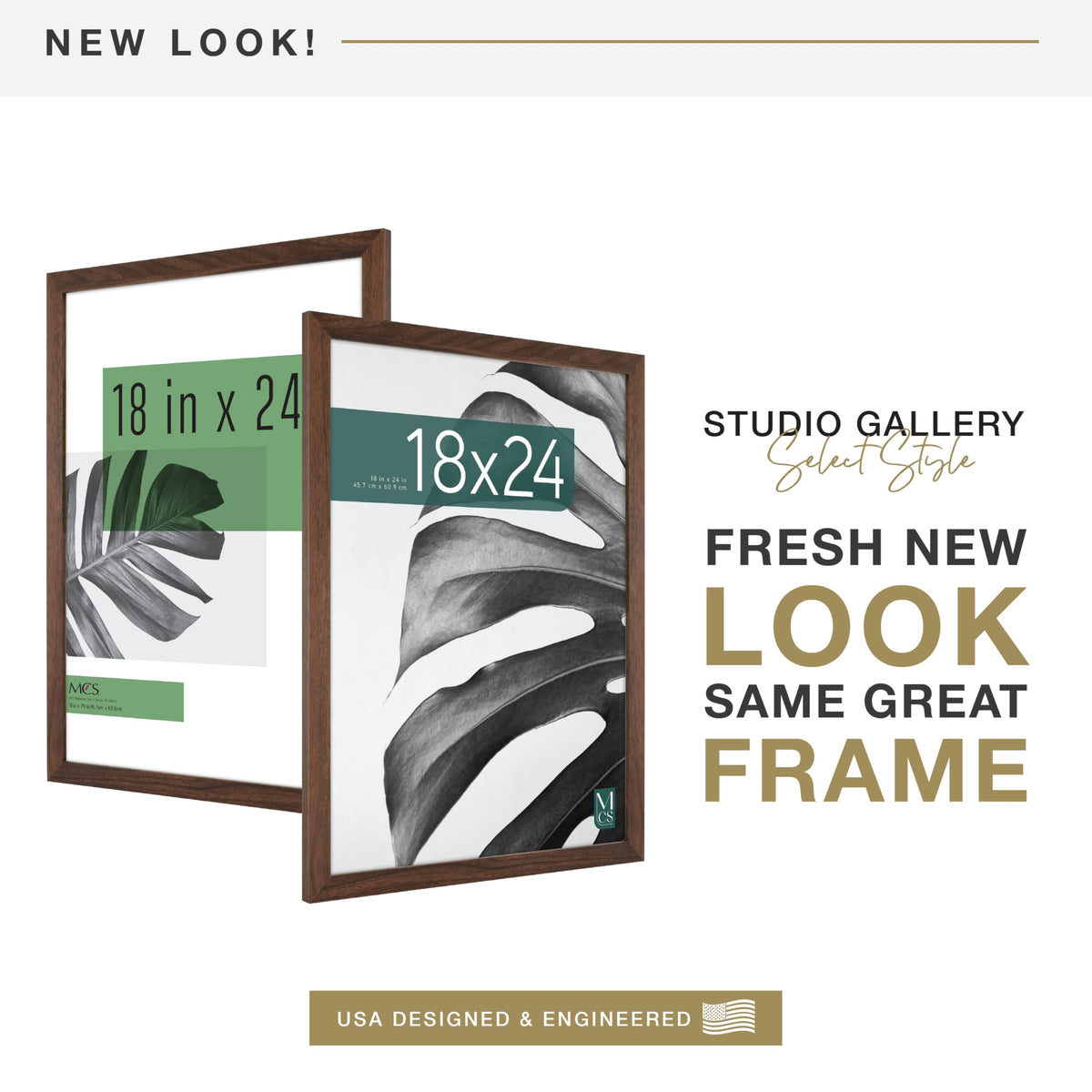 MCS Studio Gallery 18x24 Poster Frame Walnut Woodgrain Engineered Wood, Vertical & Horizontal Wall Hanging Large Picture Frame for Photos, Posters & Art Prints (1-Pack)