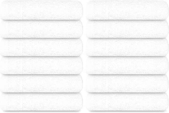 Tens Towels Pack of 12 Washcloths, 12 x 12 Inches, Lighter Weight, Quick to Dry