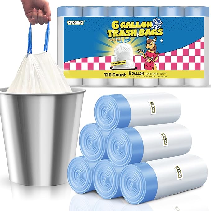 6 Gallon Trash Bags Drawstring 1.1 Mil