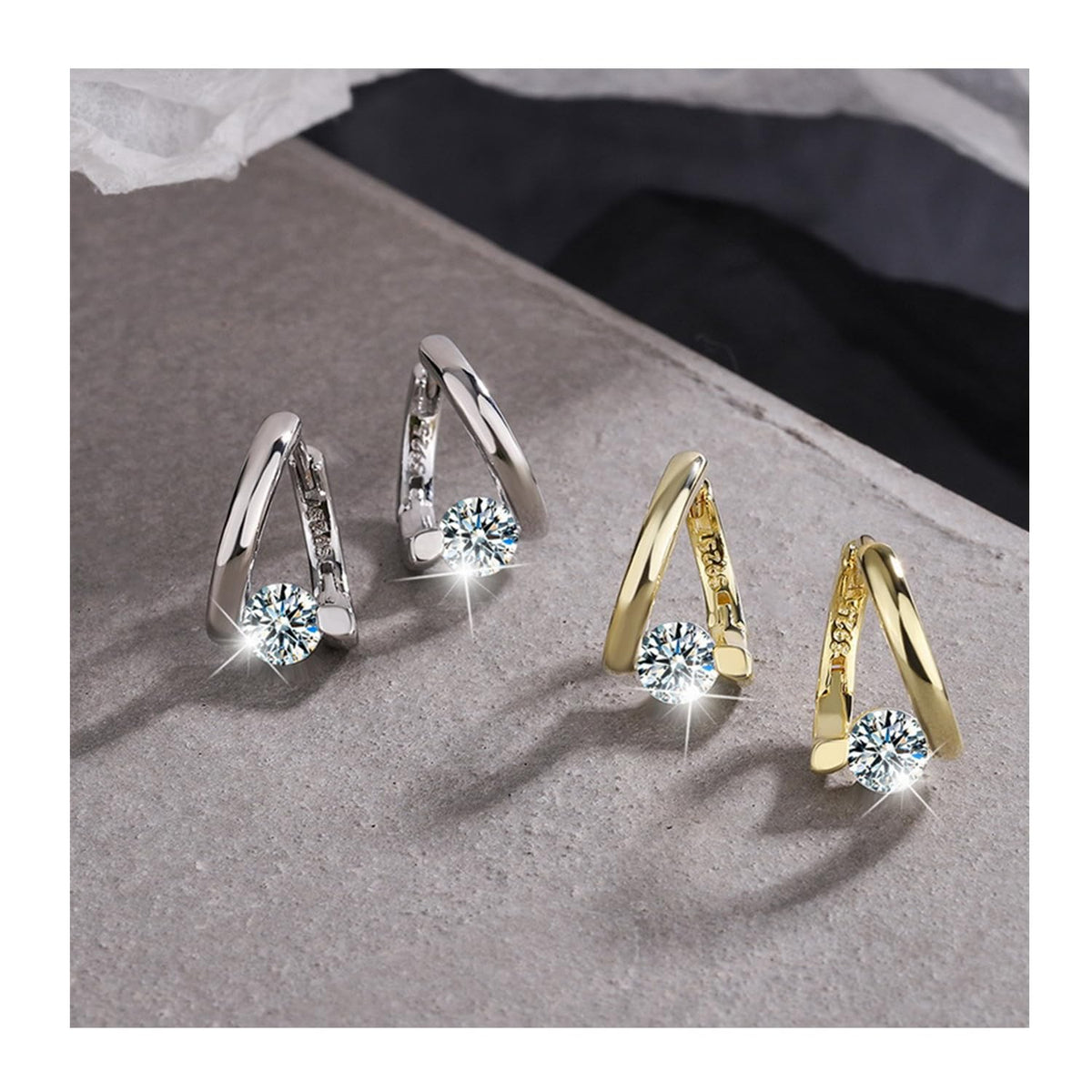 Halolux Germanium Earrings - Lymphatic Drainage Acupressure Earrings with CZ Zircon Stones - Dainty, Silver
