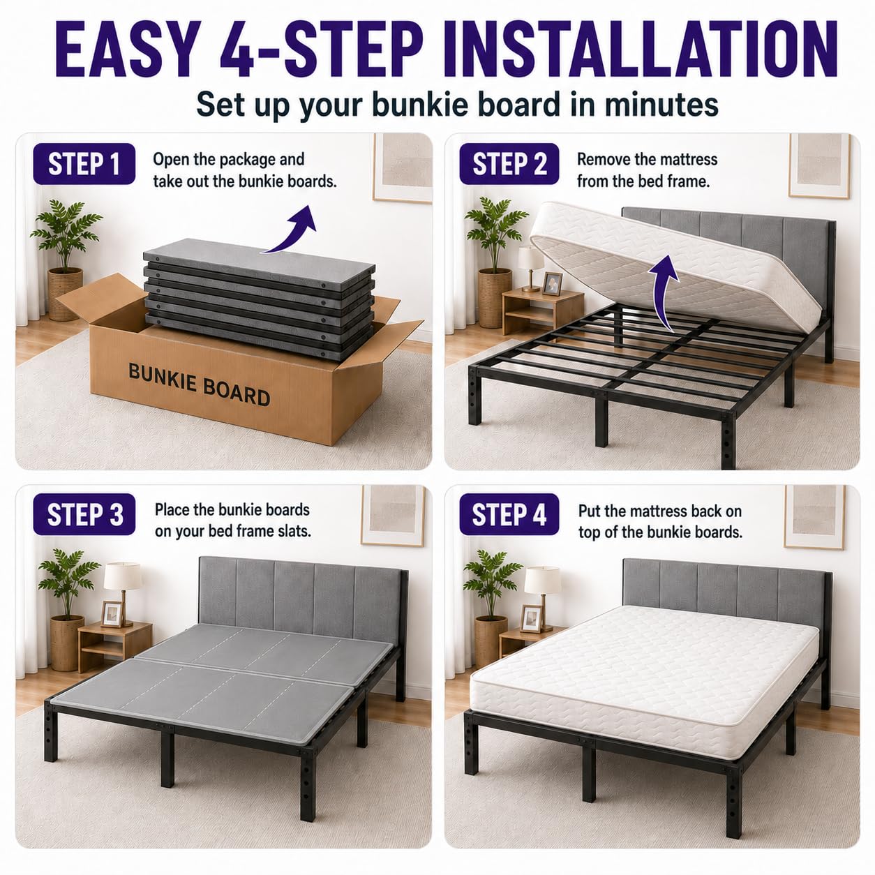 Voyla Plywood Ultra Heavy-Duty Bunkie Board Queen Size 58" x 80" Wood Anti-Sag Under Mattress Bed Support Noise Minimizing Breathable Bunky Board