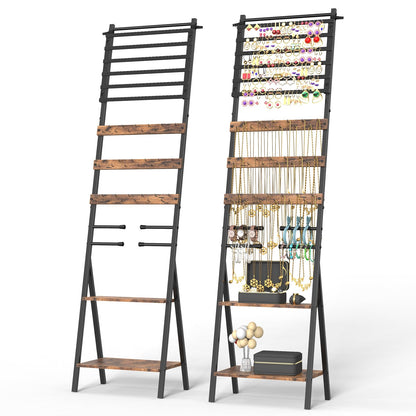 NOVIMANGO Jewelry Stand Floor Standing Jewelry Holder Organizer Jewelry Organizer Stand with Necklace Holder Earring Organizer Freestanding Jewelry Armoire for Watches, Rings, Bangle