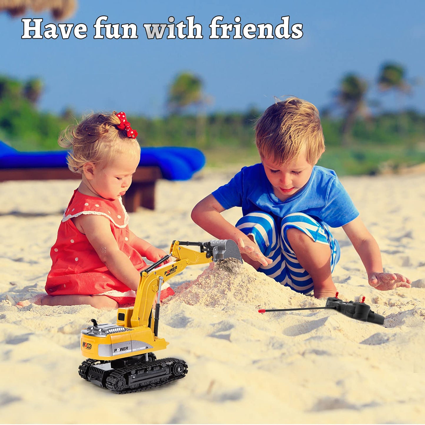 Thedttoy Remote Control Digger RC Excavator 2.4GHz Remote Control Excavator Diggers Construction Toys for Kids,6 Channel RC Diggers Tractor Toy w/Light, Birthday Xmas Gift for 3 4 5 6+ Year Old Boys