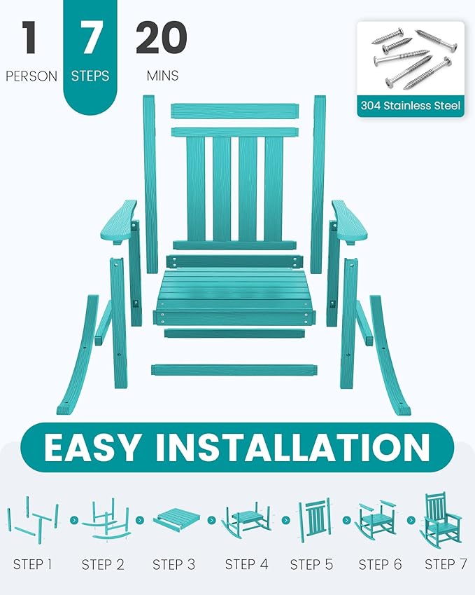 SERWALL HDPE Outdoor Rocking Chair Set of 8, Patio Rocking Chairs for Adults, All Weather Outdoor Rockers for Lawn, Aruba