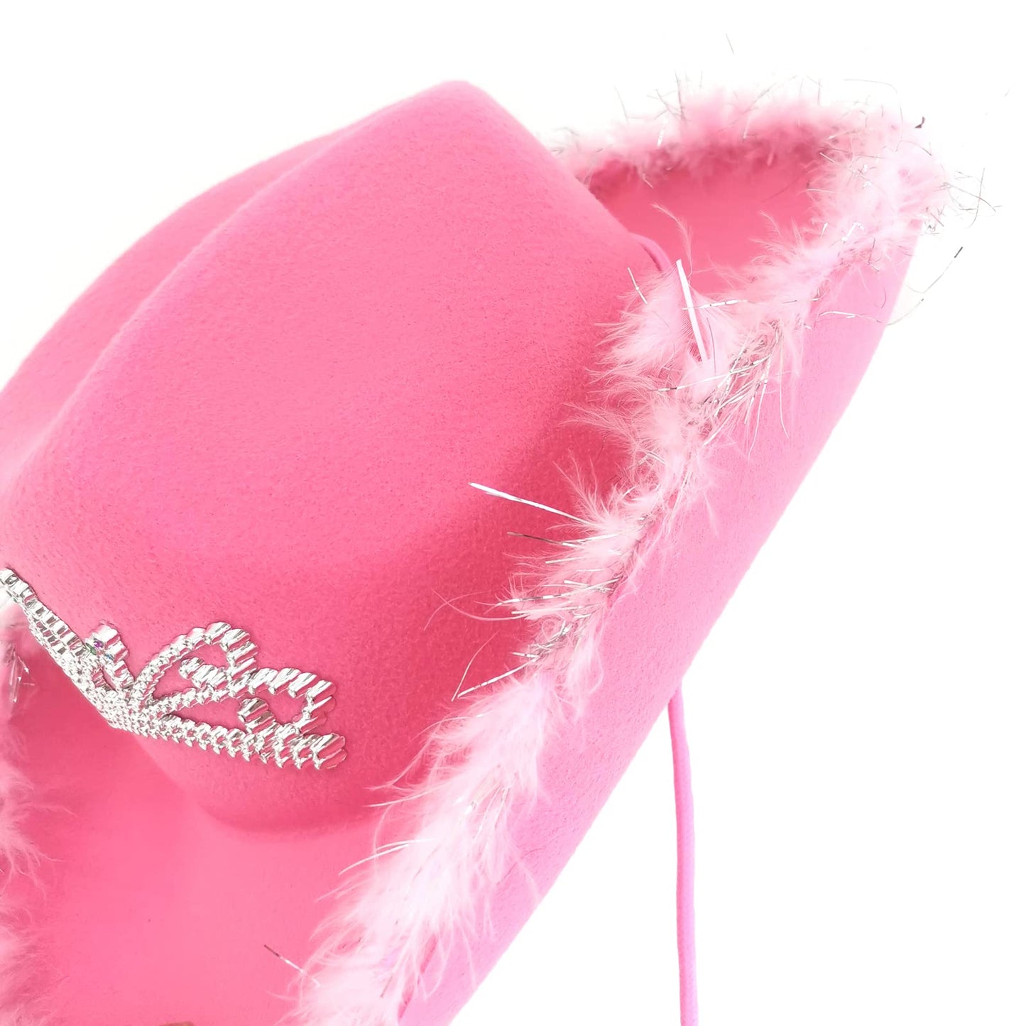 Sothuba Pink Cowgirl Hat with Feather Boa and Tiara Crown, Pink Cowboy Hat with Heart Sunglasses Bandanas for Women Girls Bachelorette Party Halloween Dress-Up