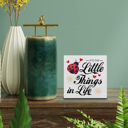 Farmhouse Little Things in Life Quote Wood Box Sign Decor Desk Sign Wooden Box Block Sign Rustic Home Shelf Wall Decor