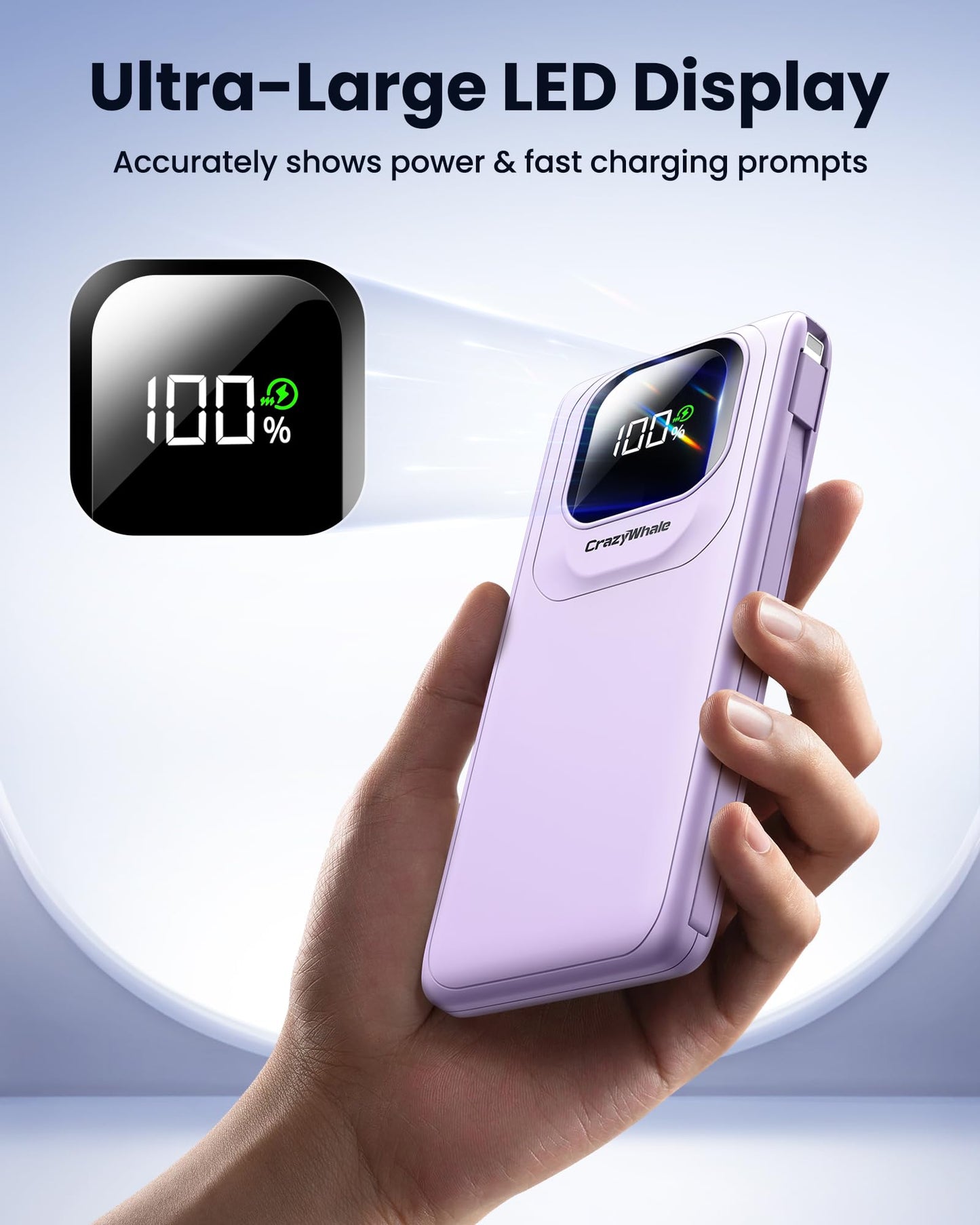 Portable Charger with Built-in Cables,22.5W Super Fast Charging Power Bank Slim Phone Charger,10000mAh Travel Battery Pack Battery Bank with Smart LED Display for iPhone, Android & USB-C Devices