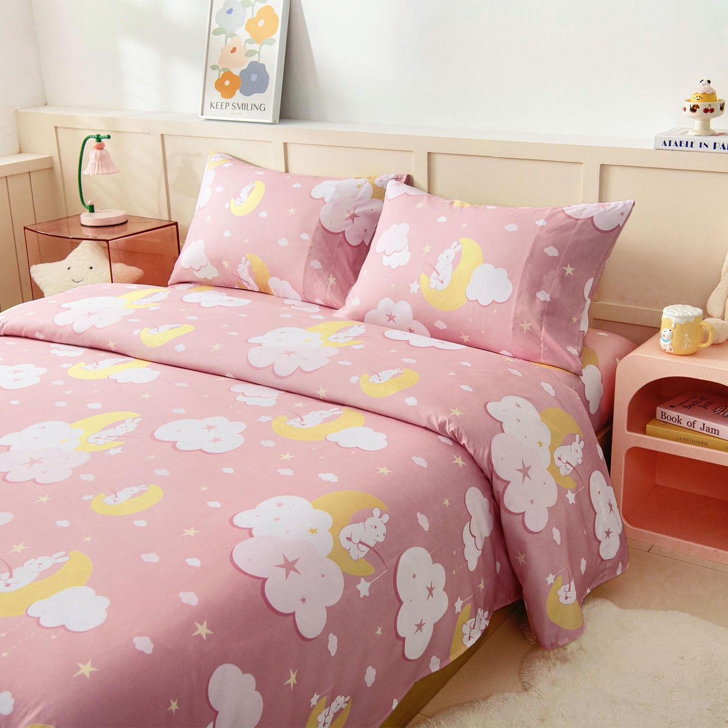 Swiftify Twin Sheet Set for Kids Girls, 3-Piece Bed Sheet Set for Toddler, Soft Brushed Microfiber Bedding, Deep Pocket, Wrinkle & Fade Resistant, Pink Bunny