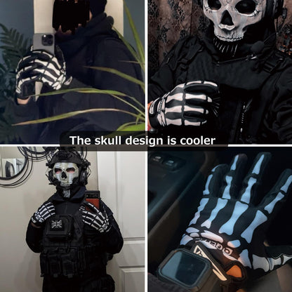 Azarxis Skeleton Gloves Reflective for Men Women, Skull Gloves Glow in The Dark Anti Slip for Cycling Motocycling Halloween Cosplay Party Thanksgiving Christmas (Green - Glow in The Dark, Medium)