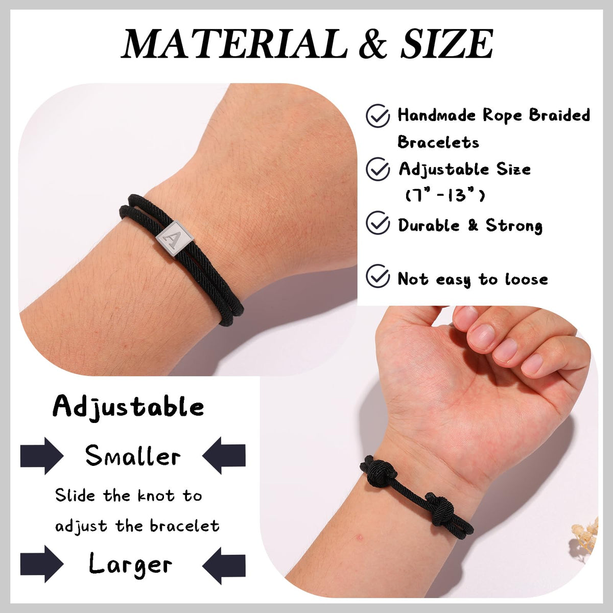 Zocomi Rope Bracelet for Men Boys, Initial Letter R Braided String Bracelets for Teen Teenage Him Male Mens Wrist Accessories Jewelry Gifts Age Pulsera Brazalete Para Hombre Black