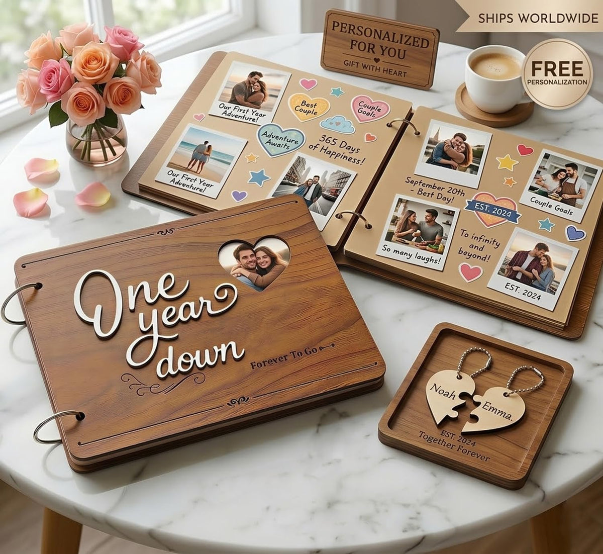 1 Year Scrapbook Album for Boyfriend Girlfriend, First Year Paper Memory Book for Couples, DIY Photo Scrapbook with Stickers, Romantic Photo Album for Him Her