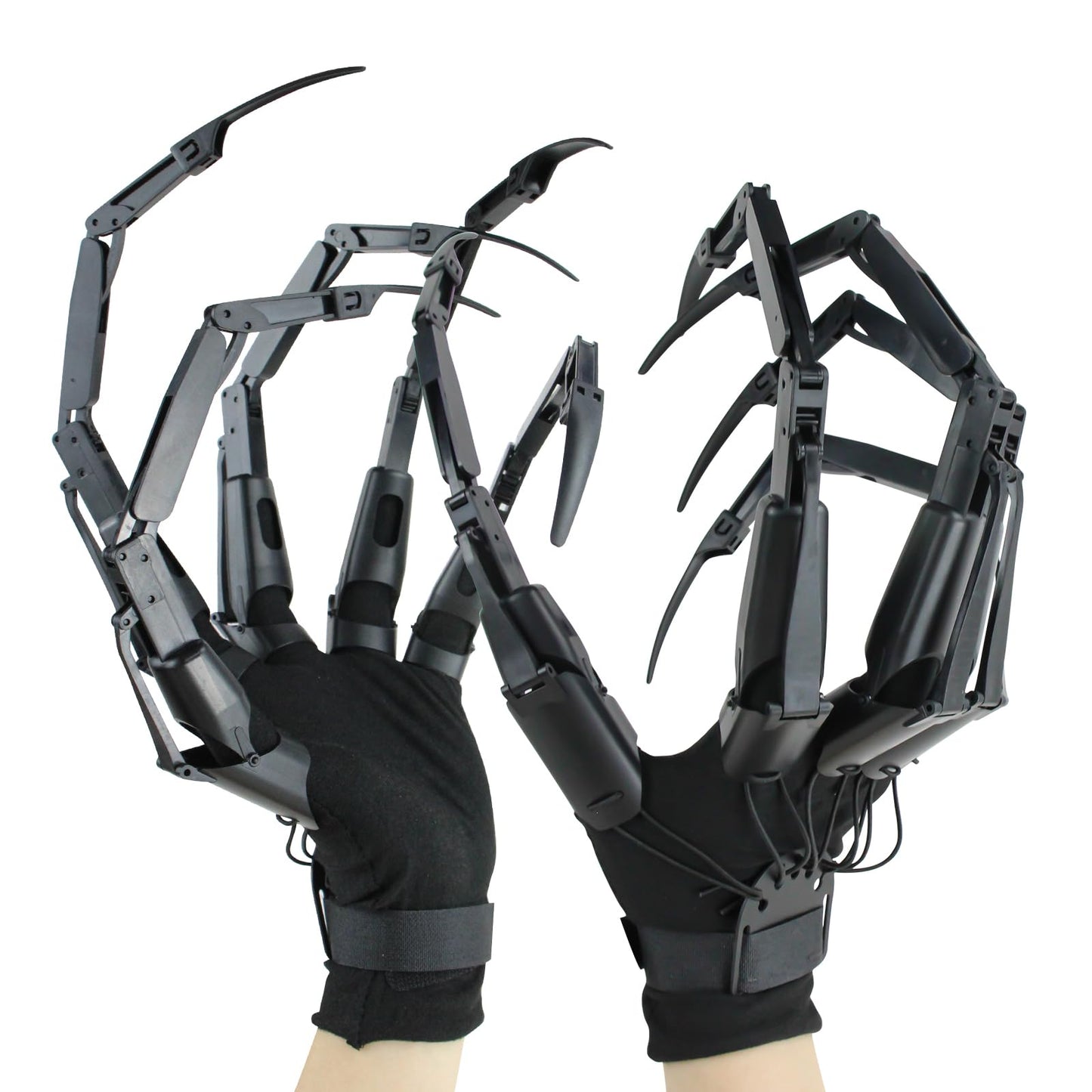 New Articulated Finger Extensions With Protective Glove, Halloween Fingers With Fingernails, Long Claw With Gloves, Scary and Flexible Skeleton Claws Hands (Black+Black Nail)