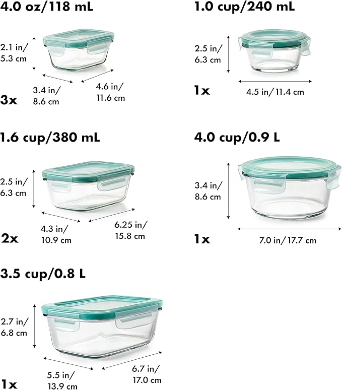 OXO Good Grips 16 Piece Glass Smart Seal Airtight Everyday Container Set