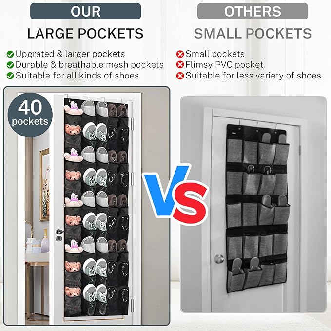 Over the Door Shoe Organizer, 40-Pocket Hanging Shoe Rack