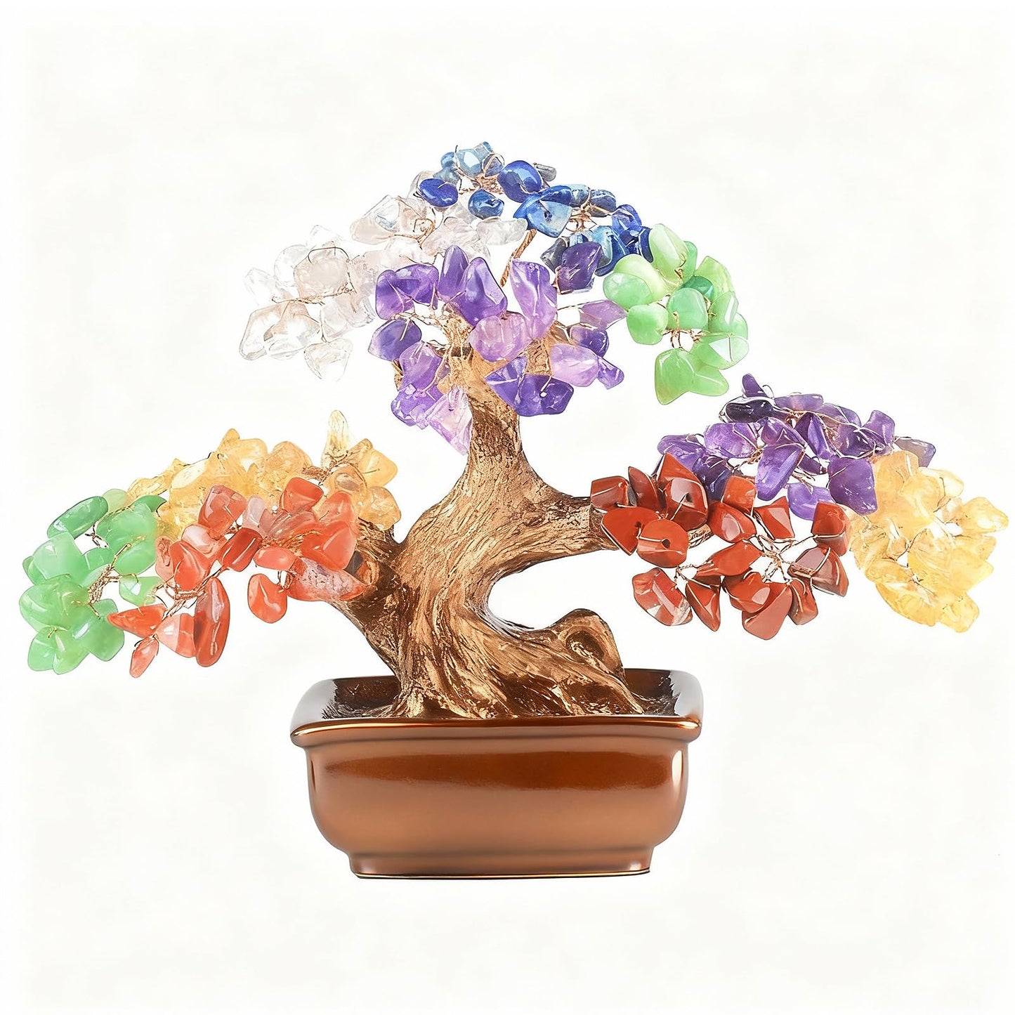 MASGEMES 7 Chakra Tree of Life Handmade Gemstone Bonsai Tree with 180 Large Beads- Healing Stones, Birthday Gifts for Women - Crystal Tree for Positive Energy, Home Office Decor