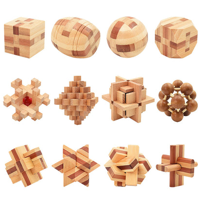 Surplex 12 Pcs 3D Wooden Brain Teaser Puzzle Set – Interlocking Logic IQ Challenge Games, Mind-Bending Assembly & Disentanglement Puzzles for Adults, Teens & Kids – Fun Educational Toy & Gift Idea