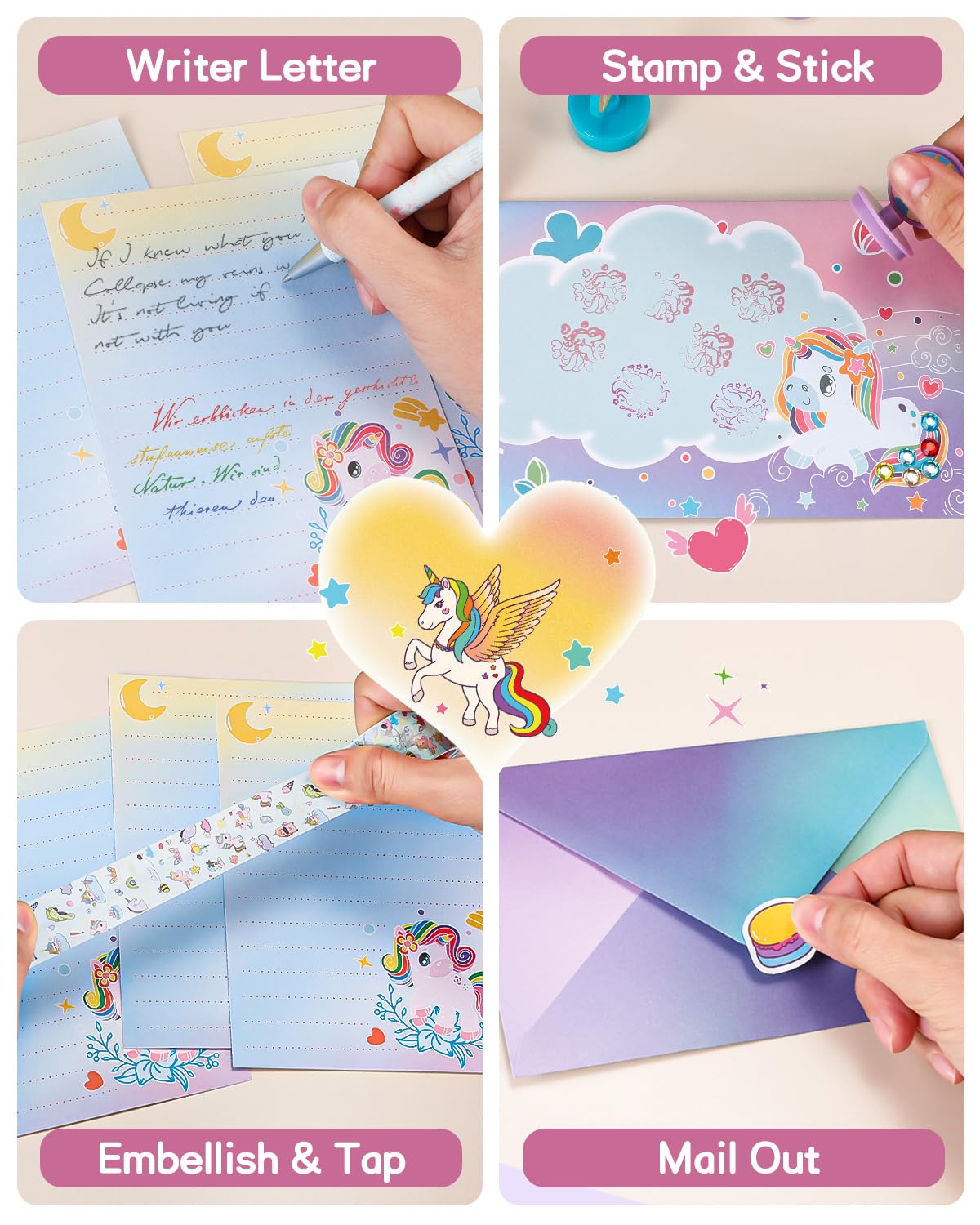 Nicpro 62PCS Unicorn Stationary Set For Girls,Unicorn Kid Toys for Aged 6-10 Years Old, Cute Stationery Supplies Letter Writing Kit Gift for 5,6,7,8,9,10 - Little Girls Ideal Christmas Birthday Gifts