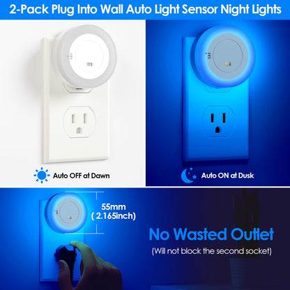 FOLKSMATE LED Night Lights Plug in, Dimmable Nightlight Plug Into Wall with Light Sensor, Soft White Adjustable for Adults, Bedroom, Bathroom, 2-Pack