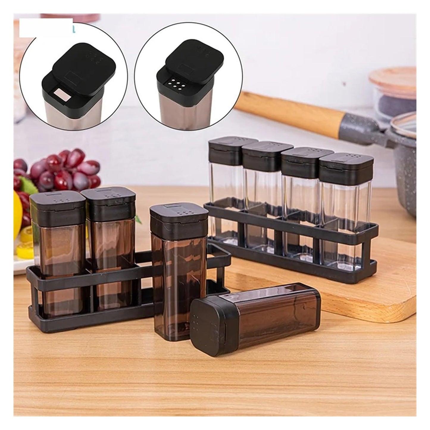 Four-Grid Barbecue Spice Bottle Set, Household Salt Pepper Jar Kitchen Sealed Seasoning Container Organizer(Coffee 1Pcs)