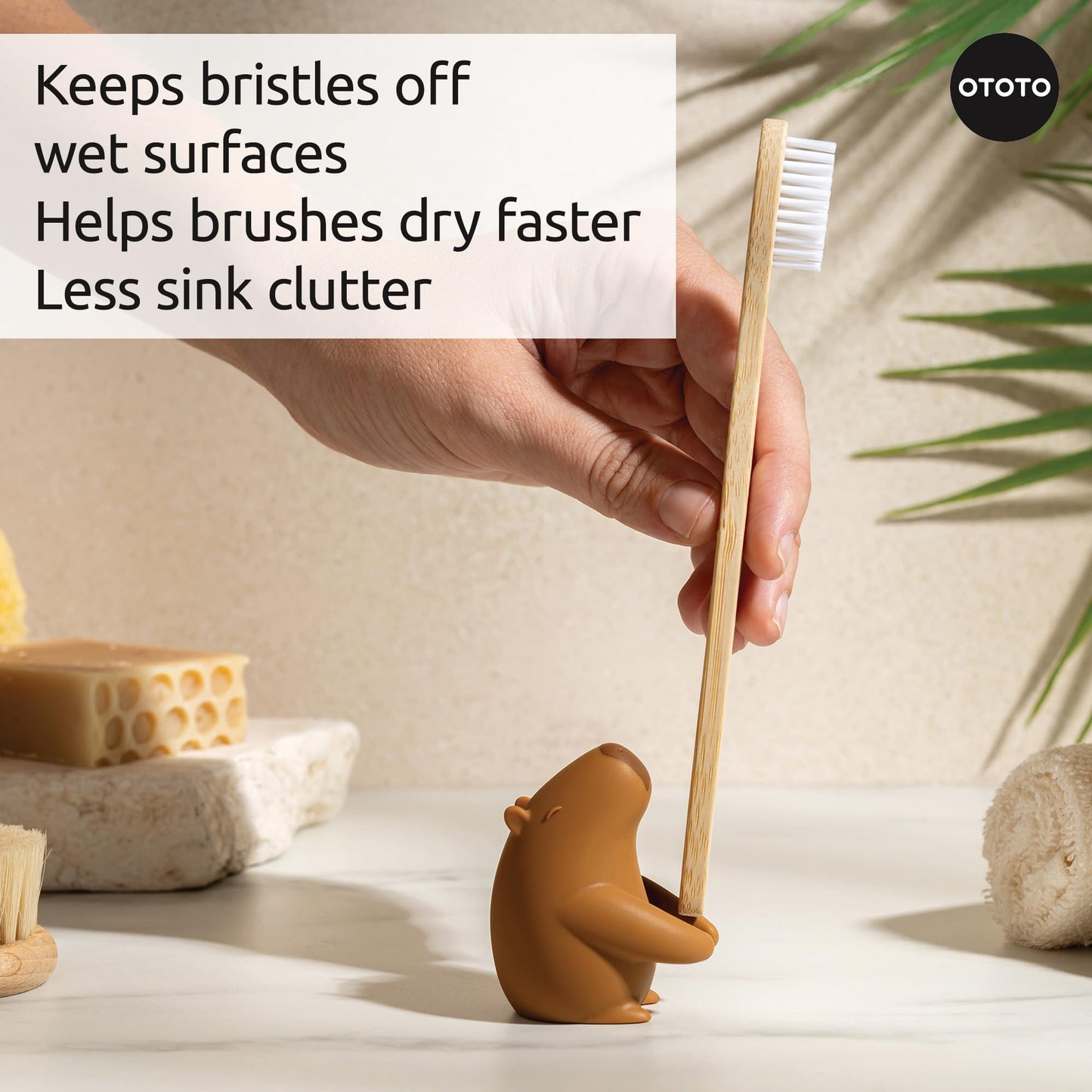 OTOTO Capybara Toothbrush Holder Set - Bathroom Organizer, Brush Holder, Funny White Elephant Gifts for Kids, Baby Gift (Capybrush)