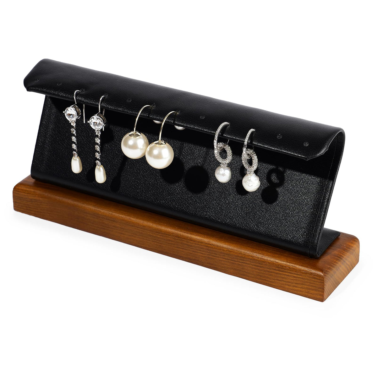 Woodten Solid Wood Jewelry Earrings Display Stand Small Jewelry Display for Long Earrings(Black)