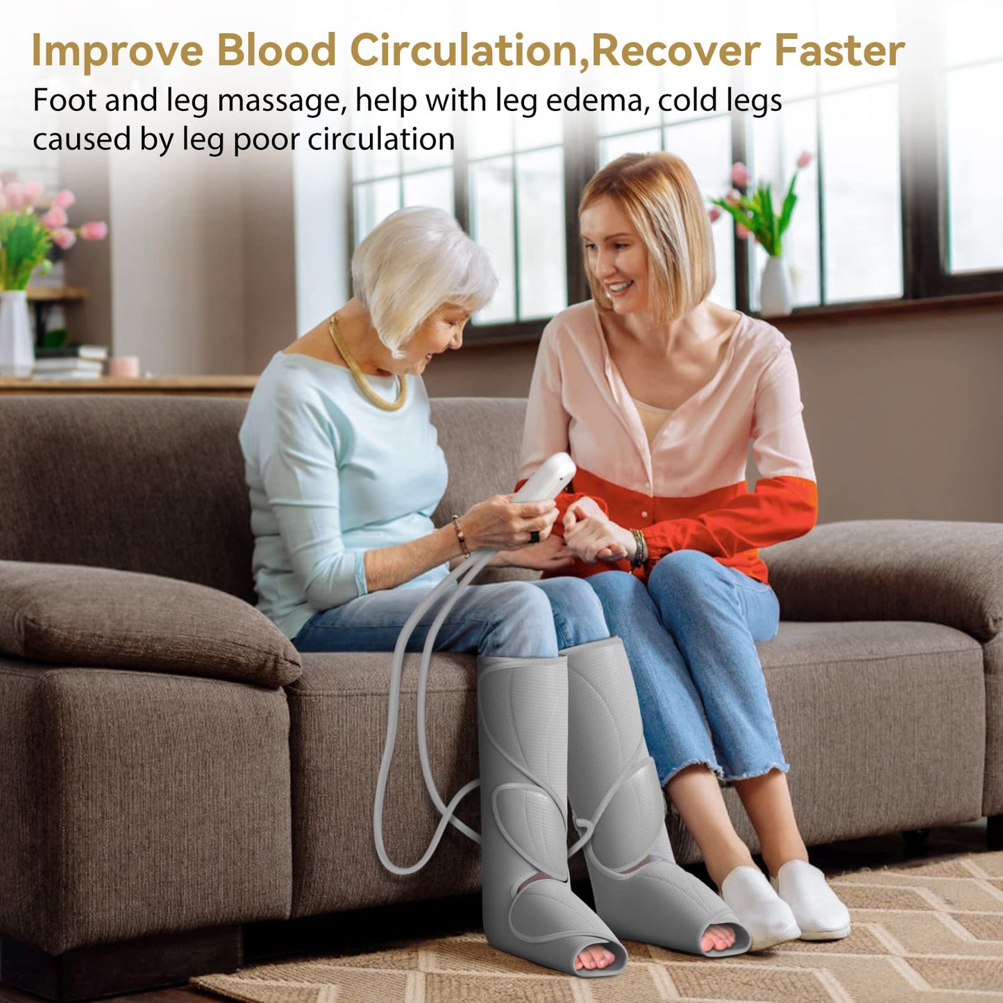 FIT KING Leg Massager for Circulation Air Compression Leg and Foot Massager to Relieve Pain Swelling Edema with Handheld Controller - 3 Intensities 2 Modes - Great Gift for Wife Mom and Friend