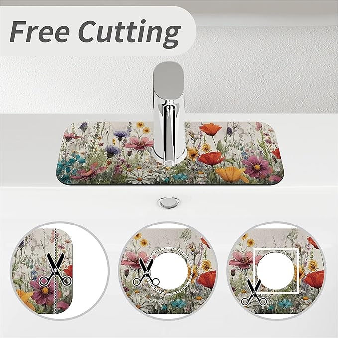 Kitchen Sink Splash Guard，wildflowers-in the meadow Faucet Mat Sink
