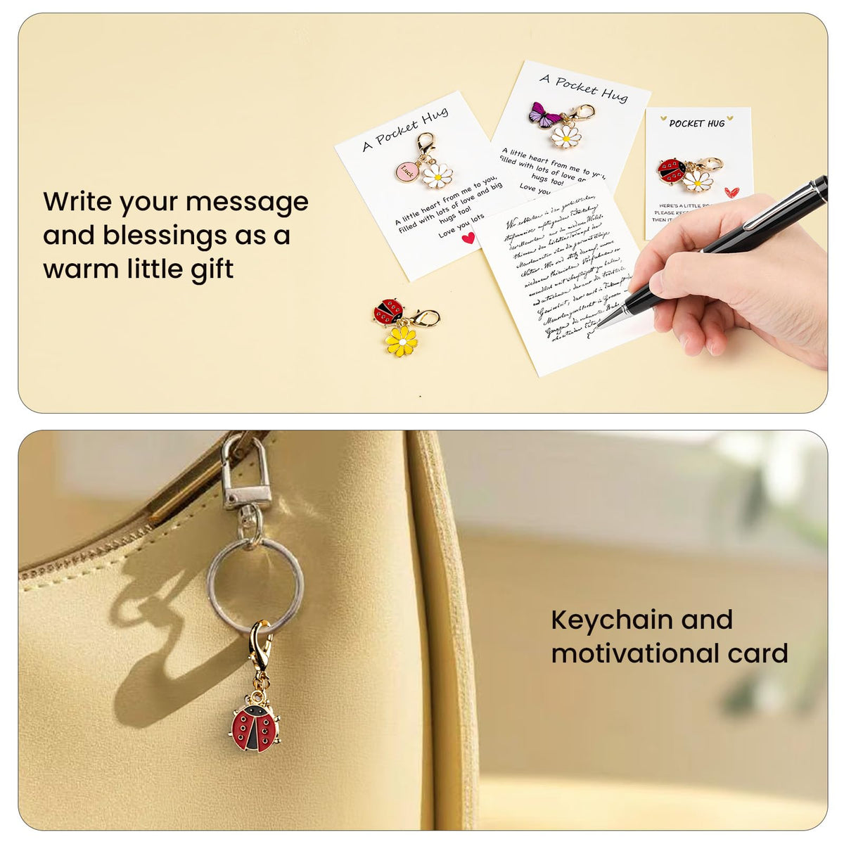 mountova 10 Sets Pocket Hug Card with Cute Mini Size Tokens, DIY Sentimental Gift for Encouragement Anxiety Relief & Emotional Support – Inspirational Keepsake for Friends Family Kids & Loved Ones