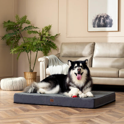 EHEYCIGA Orthopedic Dog Beds Large Mattress with Removable Washable Cover for Crate, Grey, 91x68x9cm