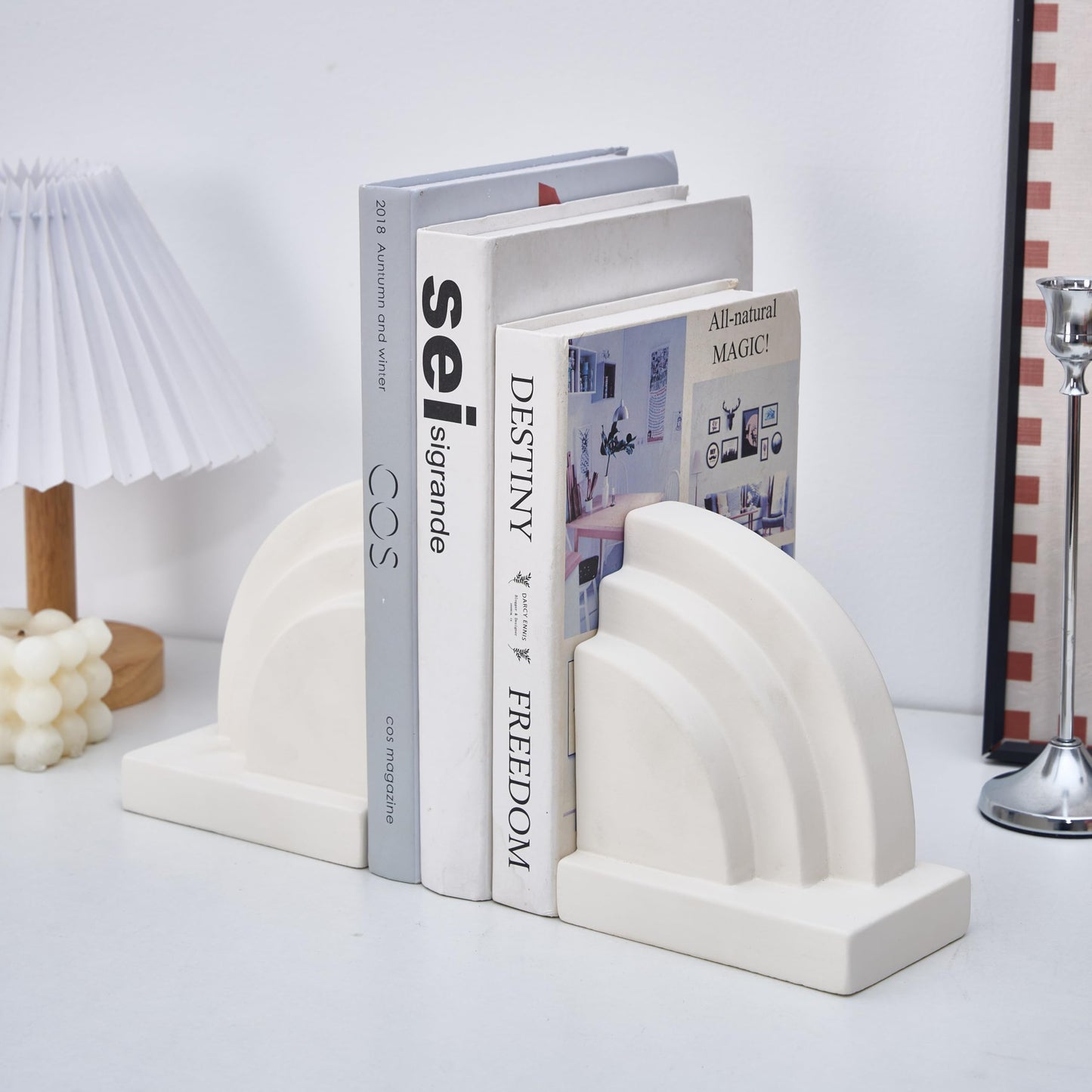 Concrete Bookends for Heavy Books - Heavy Duty 2-Piece Set for Shelves, Decorative Book Ends for Home Office Library, Non-Slip Base