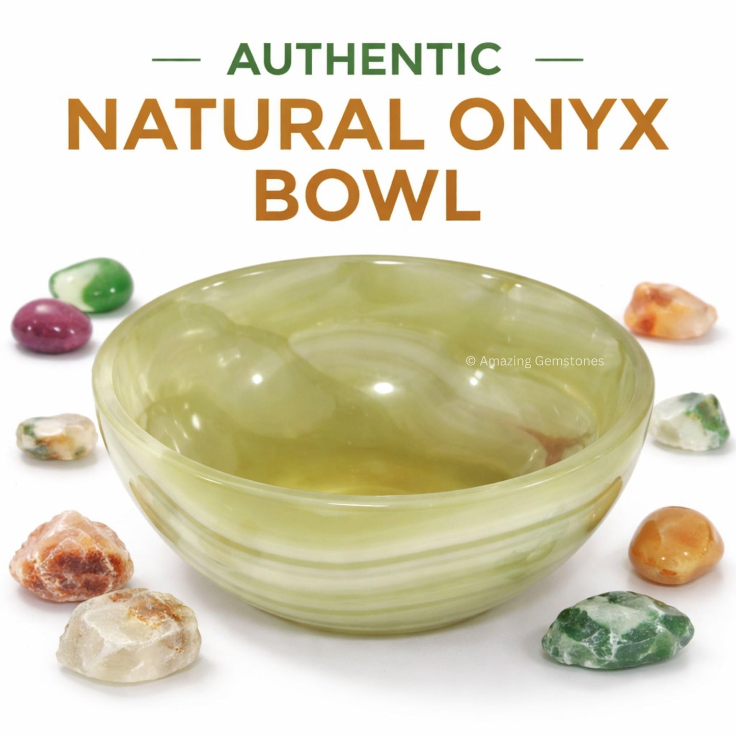Green Onyx Crystal Bowl - 3 Inch Decorative Bowls for Room and Home Decor - Gemstone Healing Crystals for Elegant Display, Positive Energy Balance and Gift