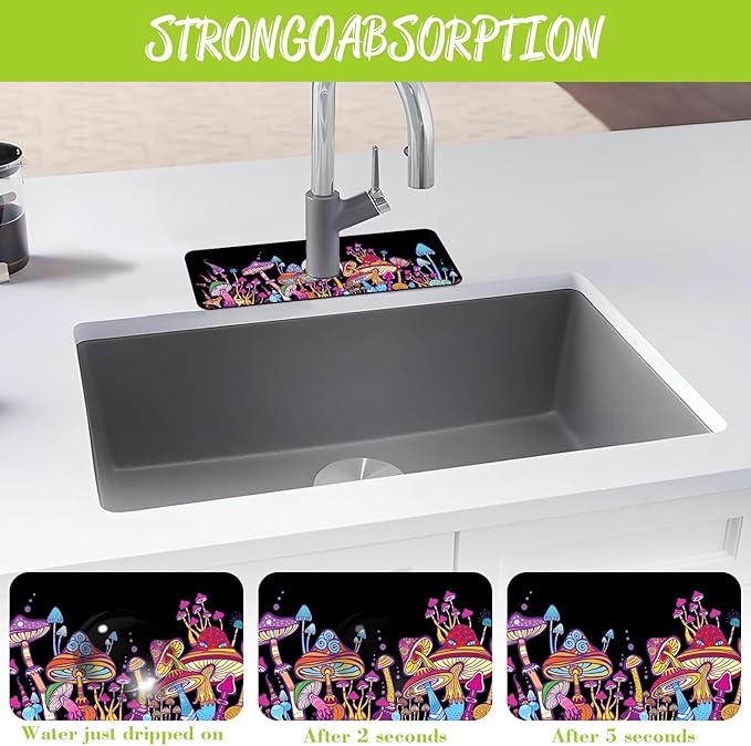 Sink Faucet Absorbing Mat Magic Mushrooms Sink Splash Guard Drying Mat