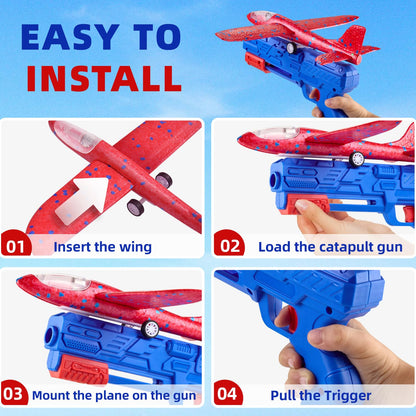 Neoot Toy Airplane, 3 Pack Airplane Launcher Toy 2 Flight Mode Glider LED Foam Glider Plane Outdoor Toys for Kids Ages 3 4 5 6 7 8 9 10 11 12 Year Old Boys Birthday Gift, Educational Flying Kids Toys