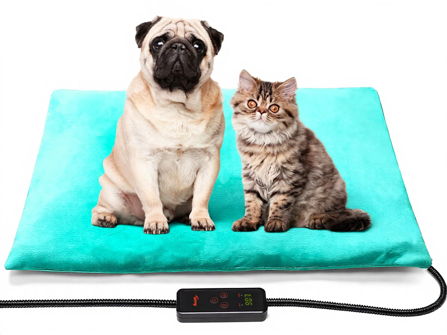 Toozey Small Pet Heating Pad, 6 Adjustable Temperature Dog Cat Heating Pad with Timer, Waterproof Heated Cat Bed with Chew Resistant Cord, Indoor Electric Pet Heated Mat 18x16in