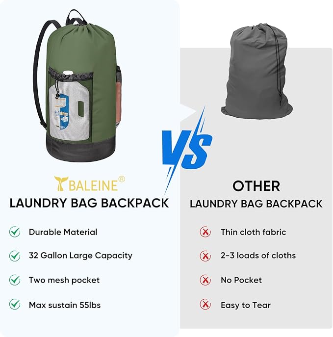 BALEINE 120L Laundry Bag Backpack, 900D Oxford Fabric Large Travel Laundry Bags