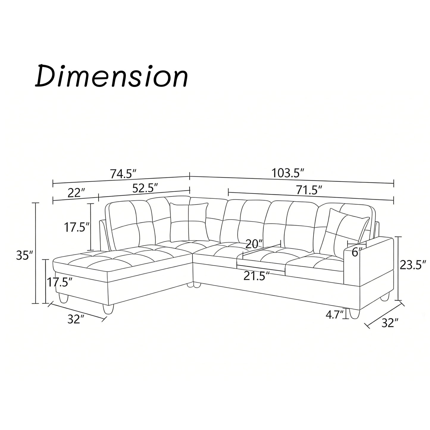 Trygoal 103.5 Inch Modern L-Shaped Couch, Flannel Sectional Sofa with Chaise Lounge, 4-Seater Couch with Accent Pillows for Living Room, Apartment, Beige and Brown