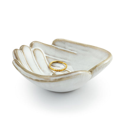 DEMDACO Hand in Hand Collection Together White Novelty 2 x 4 Stoneware Jewelry Catch-All Organizer Ring Holder & Small Keepsake Trinket Tray