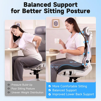 Tuozaiira Seat Cushion for Office Chairs – Large U-Shaped Memory Foam Desk Chair Cushions for Long Sitting Comfort, Ergonomic Thick Support Pad for Work from Home & Daily Office Use