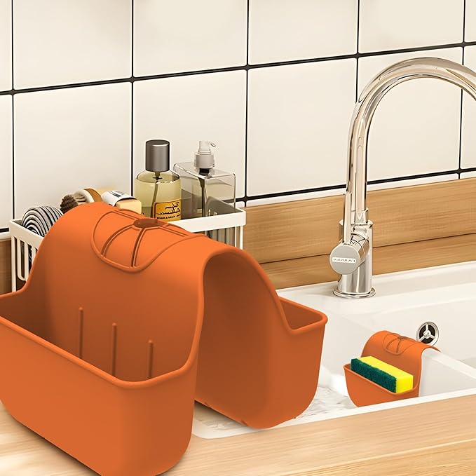 Sponge Holder for Kitchen Sink, Silicone Sink Saddle Caddy Organizer Rack