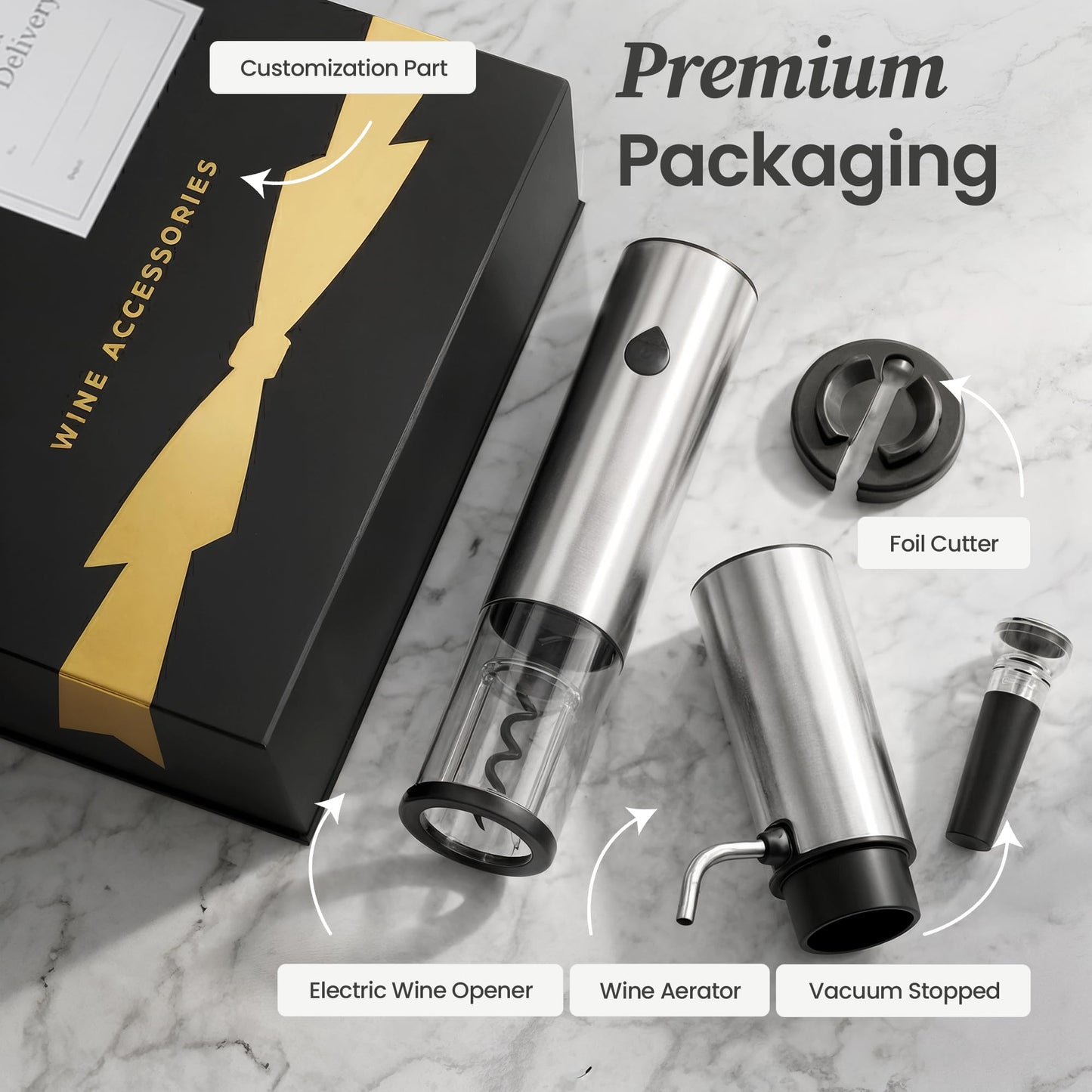 Electric Wine Opener Gift Set — Rechargeable All-in-One Wine Accessories Kit with Automatic Bottle Opener, Foil Cutter, Vacuum Stopper, Aerator & Dispenser — Best Wine Lover Gifts for Women & Men
