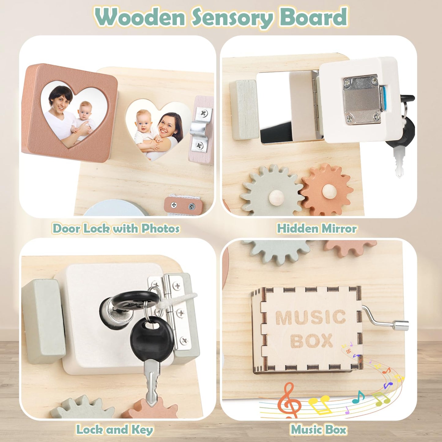 Joyreal Wooden Busy Board for Toddlers - Activity Board Sensory Toys Fidget Board Montessori Travel Toys for Plane Fine Motor Skills Gift for Girls Boys