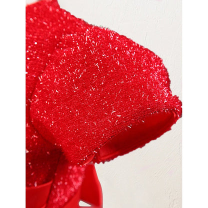 Toddler Girls Christmas Party Dress Bow Elegant Brilliant Tulle Lace Bridesmaid Wedding Dress L006_Red-3