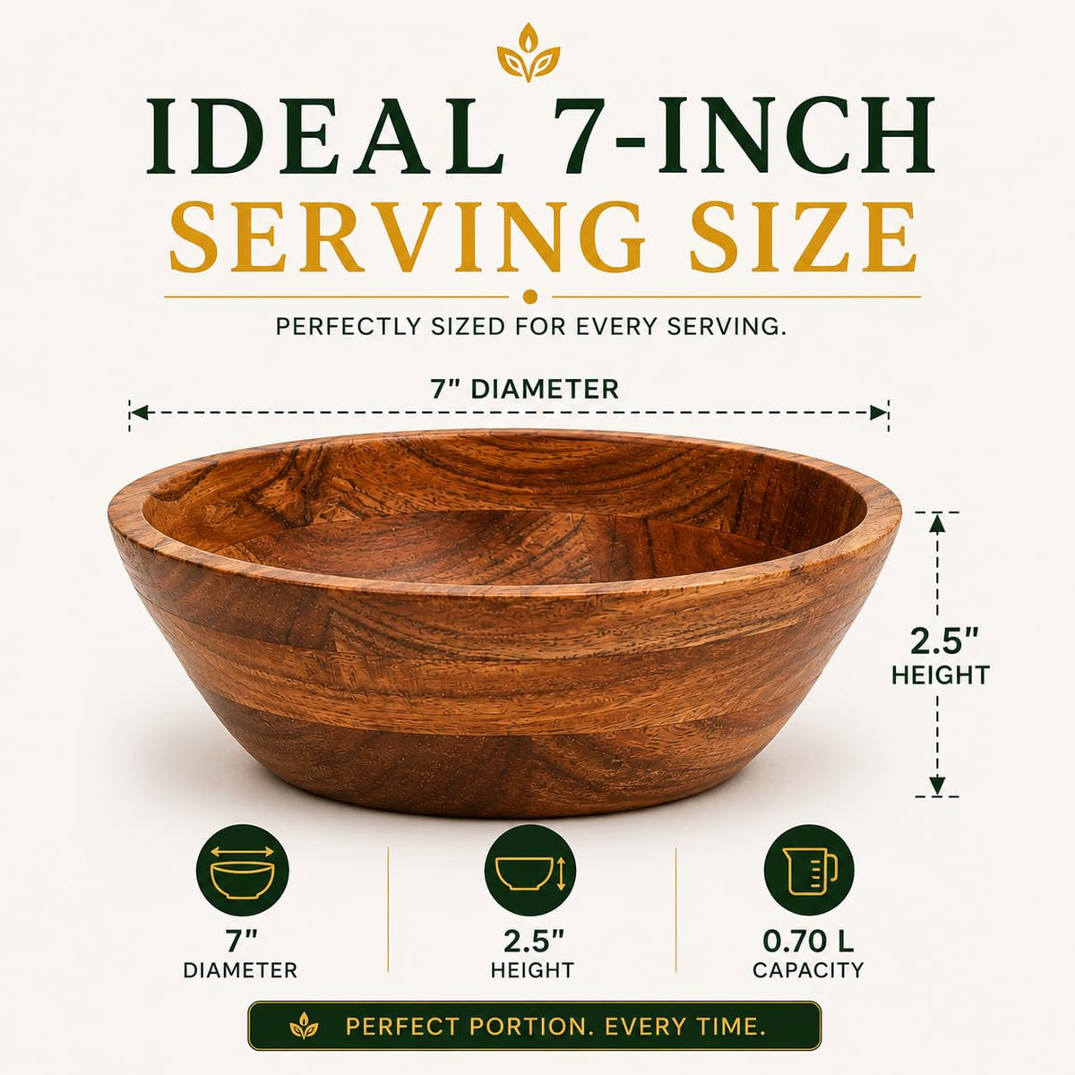 WEBHUSHI Acacia Wood Bowl Set of 4, 7-Inch Medium Serving Bowls, 700 Cubic cm Volume, 0.70 Liter Capacity, Brown