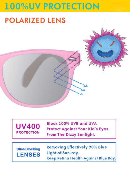Flexible Kids Sunglasses Polarized Toddler Sun Glasses for Baby Boys and Girls Shades UV400 Protection with Case Age 2-8 (Pink + Pink/Cyan)