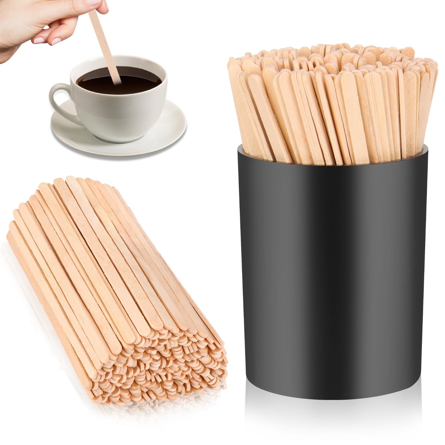 200 PCS Coffee Stirrer and Holder Set Wooden Coffee Stir Sticks 5.5 Inch Disposable Drink Stirrers Beverage Stirrer Sticks for Coffee (Wood & Black, 5.5 Inch Coffee Stirrers)