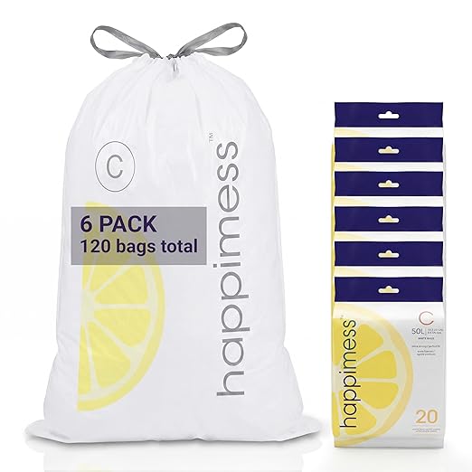 happimess 13.2 Gallon Drawstring Trash Bags, Lemon Scent, Heavy Duty MDPE Liners